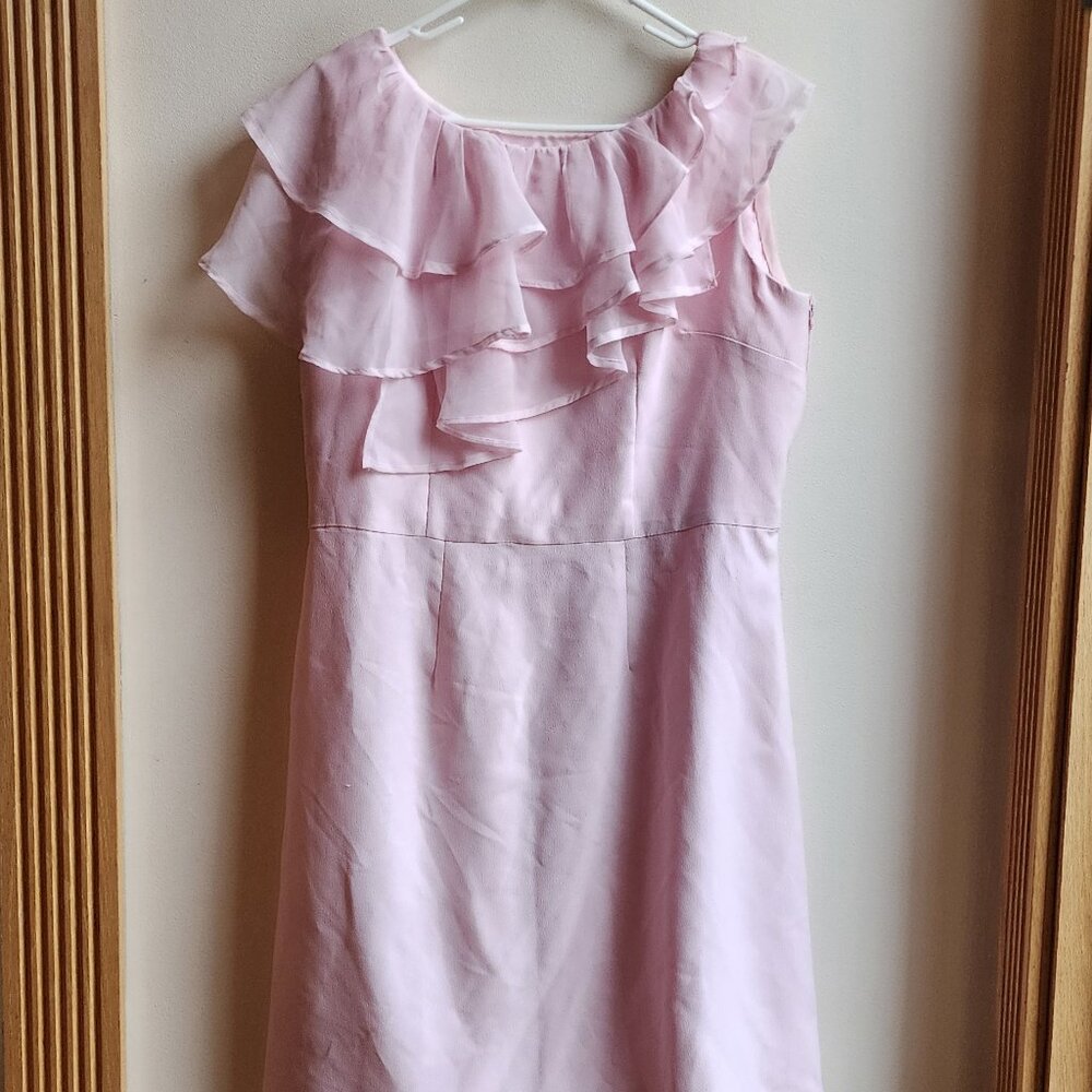 Pink Ruffled Sleeveless Belted Dress Size 14 - Picture 14 of 15